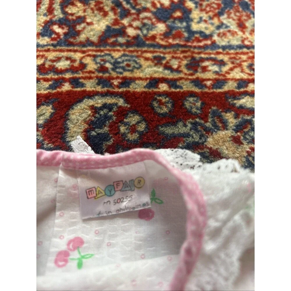 Vintage 90s Mayfair Pastel Pink Cherry Baby Romper and Bonnet 3 Months